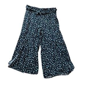 J. Jill Palazzo Wide Leg, lightweight Navy Blue with Flowers, capri pants. Lg